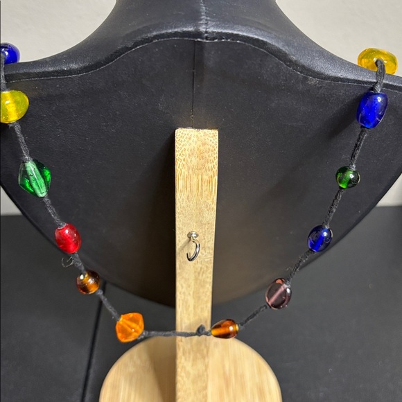 Multicolor Strung Glass Bead Necklace Colorful Long - Picture 4 of 6